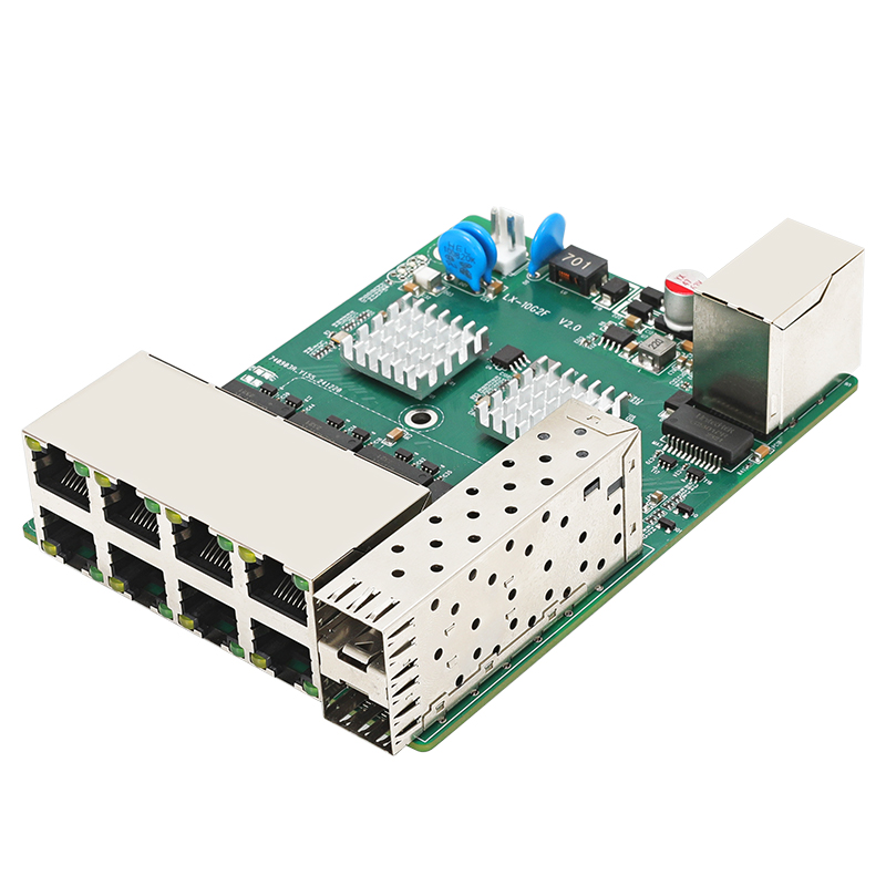 LX-10G2F 两光10电千兆交换机模块主板 物联网智能路灯杆内置专用PCBA板子 8口标准POE供电 双层网口小尺寸